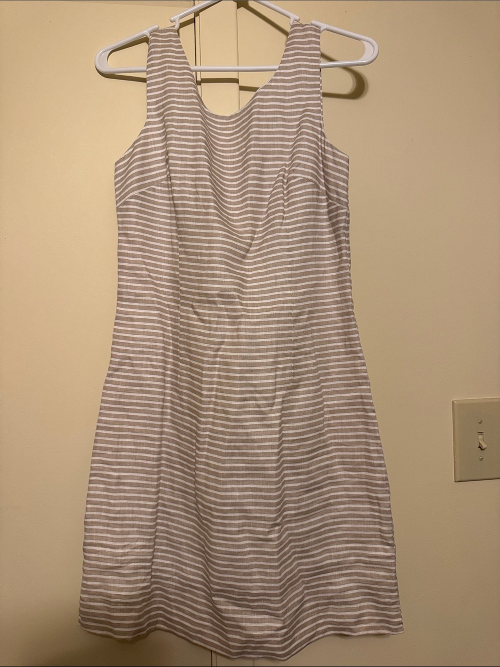 Striped Sleeveless Dress in Light Taupe and White